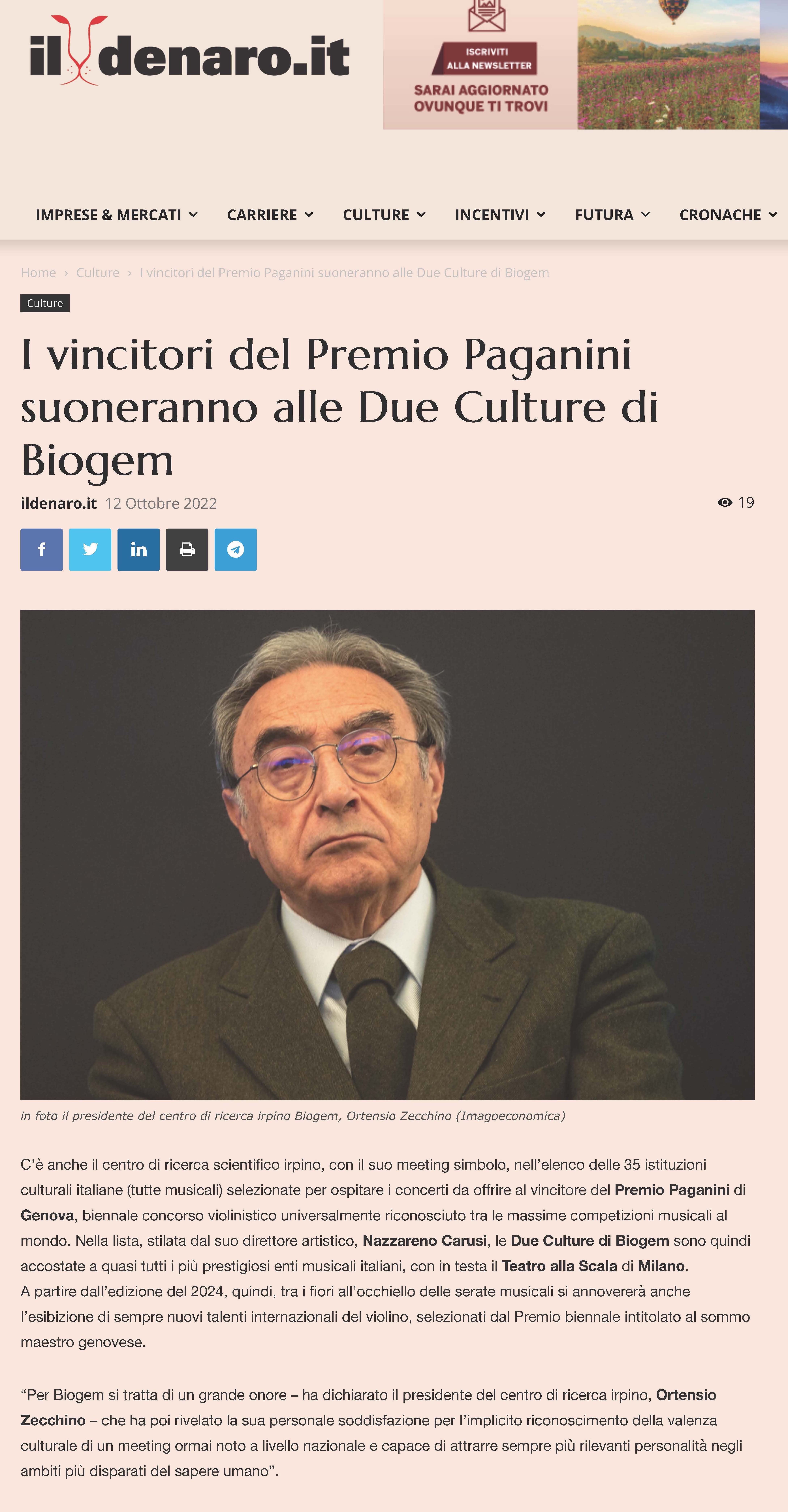 I vincitori del Premio Paganini suoneranno alle Due Culture di Biogem 